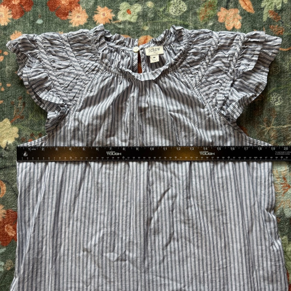 J.Crew Womens Blue White Striped Ruffle Flutter Sleeve Cotton Blouse Top Size M - Picture 3 of 6